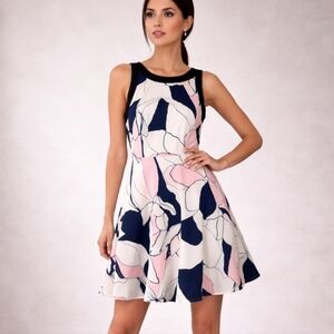 Ivanka Trump Women's Floral Pastel Mozaic Sleeveless A-Line Midi Dress Size 10